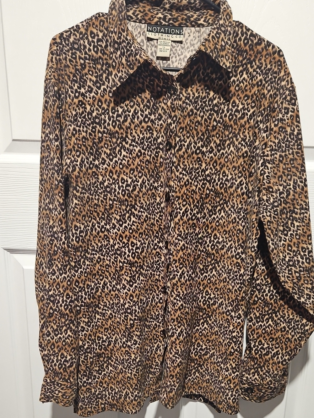Vintage 90s Y2K Notations Woman Leopard Print Shirt 1X Plus Button Down Blouse